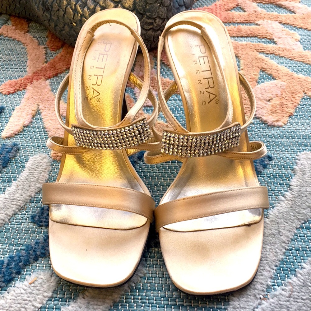 Petra Firenze Rhinestone Satin Heels size 6M Sling Back Evening Party